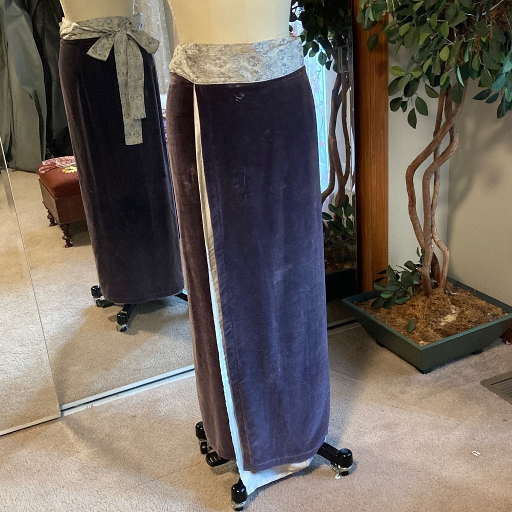 Heidi Abra Purple silk Velvet Maxi Skirt with Silver Trim
